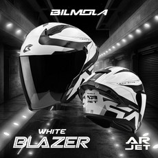 BILMOLA AR-JET BLAZER 白色 3/4 半罩安全帽 內墨鏡 可拆洗內襯, 1個, S（53-54）
