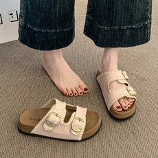 투니스 여성 더블 스트랩 통굽 슬리퍼