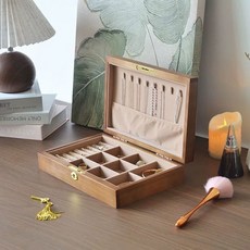 반지 귀걸이 보관함 보관함 원목 우드 호두 3단 악세사리, R. 단층 원목 완전 잠금 모델 앤틱 컬러 라이닝
