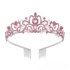 생일 왕관 헤어 액세서리 웨딩 액세서리 결혼식 발표 생일 파티 헤어 장식, 1개, 핑크