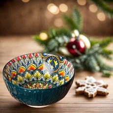 5인치 보헤미안 세라믹 그릇 디자인 꽃무늬 가능 사용 오븐 파스타에 수프 샐러드 리브드, 녹색