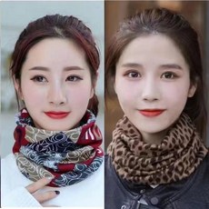 鞦鼕韓版帽子頭巾帽多用包頭帽護頸脖套 男女通用, 1個, 酒紅+豹紋+ 加大款二個