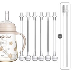 순수아 타사 브랜드 젖병 빨대컵 호환 추 빨대 리필, 추빨대6개+솔2개, 1세트, 1ml