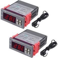 2pcs STC-1000 DC 24V 10A 디지털 LED 온도 조절기 냉각 온도 조절기 온도 조절기 온도 조절기 센서 2 릴레이 출력NTC 10K 서미스터 센서 온도 탐침 포
