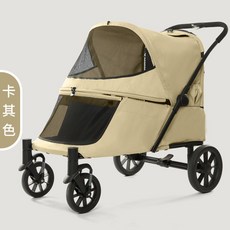 유모차 중대형견 원터치 가벼운 접이식 견 외출용 스쿠터 강아지 바퀴의자, 카키 주문 컵 홀더