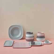 온반 4인 그릇 홈세트 복숭아빛 하늘빛 우윳빛 잿빛 식기세트, 1세트, 21p, 복숭아빛하늘빛우윳빛잿빛