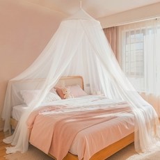 원 토새 휴대용 캠핑용 접이식 아이방커튼 모기장겸용 인테리어 침대 캐노피, 화이트