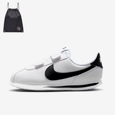 나이키 국내정품 코르테즈 찍찍이 벨크로 화이트 아동 운동화(PG신발가방세트)