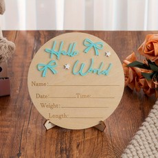 우드 베이비 출생기록판 Hello World / 아기 밀스톤 촬영 소품 리본 장식, 1개, Green