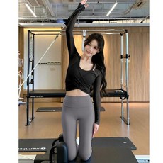 女士瑜伽服 健身運動套裝 春夏季新款長袖帶胸墊 普拉提訓練服
