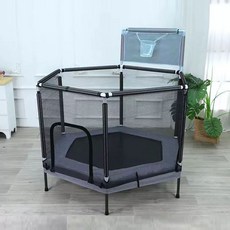 실내 트램폴린 키즈 트램펄린 점핑보드 접이식 안전가드형 방방이 놀이터 점프침대, 1.6m 그레이+50개 볼+농구대
