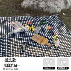 戶外露營加厚波點野餐墊防潮墊沙灘墊防水地墊野餐布坐墊帳篷墊子, 黑白波點野餐墊150-150