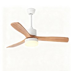 LADUTA 拉布塔 吊扇燈 大風力吸頂風扇燈 臥室客廳餐廳LED家用帶燈吊扇 變頻復古吊扇電風扇吊燈, 白+木紋色葉+遙控款+雙色光源,52吋F7788風扇燈