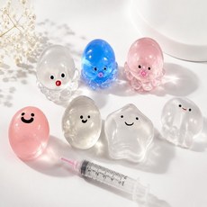거품 버블 물방울 별 해파리 문어 말랑이 슬랑이 스퀴시 스트레스볼 슬라임 마시멜로우 주사기, 1개, 투명 문어말랑이+주사기1p