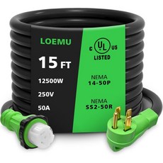 2025 리얼 헤비 듀티 50암페어 발전기 코드 50피트 및 37.2파운드 NEMA 14-50P/SS2-50R 핸들 6/38/1 게이지 4-프롱 ETL 등록 발전기/RV/캠퍼/, 15FT