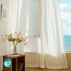 [에타홈] 핀꽂고세탁 비욘드 차단이 잘되는 도톰 화이트 쉬폰커튼 항균 발수 안심소재