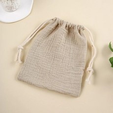 아동용 더블 레이어 코튼 모슬린 침대 가방 단색 인쇄 보관 드로스트링, 9. Light khaki