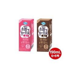 동원 덴마크 190ml 소화가 잘되는 우유로 만든 딸기6팩+초코6팩/무료배송, 12팩