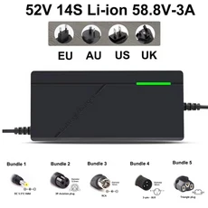 리튬 이온 충전기 18650 배터리 충전 고속 지능형 충전기 13S 14S 54.6V 58.8V 48V 52V 2A 3A 5A, 01 번들 5, 01 AU, 02 52V 14S Li-ion 3A