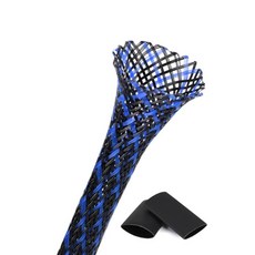 Braided 30.5m(100피트) - 0.3cm(1/8인치) 케이블 관리 슬리브 프로텍터 와이어 룸 PET 확장 가능한 슬리브 사무실 TV 컴퓨터 홈 시어터 엔진 베이, Black&Blue