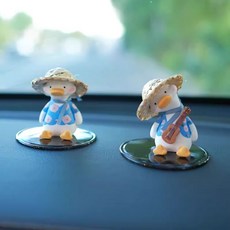 차량용 룸미러 걸이 오리 소품 석고방향제 그네 펜던트 자동차 A타입 장식, T. 파란색과 분홍색 꽃무늬가 있는 밀짚모자를