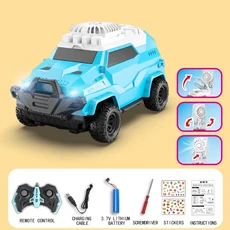 팬이 있 RC 자동차 2.4G 리모컨 트럭 차량 DIY 스티커 장난감 라이트 포함 소 소녀용 생일 선물, 02 blue