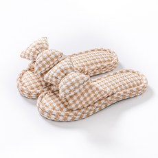 제이드슈 하운드투스 3중 쿠션 실내화 리본 소프트 패브릭 거실화 실내 슬리퍼, 1개, 리본-베이지