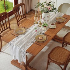 리빙공감 레이스 원목 테이블러너 협탁커버 수납장커버, 45*120cm, 화이트, 1개