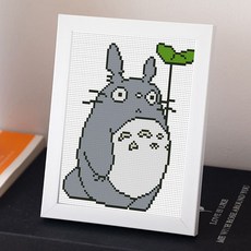 手工DIY十字繡自己繡卡通動漫龍貓十字繡2024新款初學者兒童繡學生簡單刺繡手工線繡, 15x20cm【絲線】+白色框, 1個