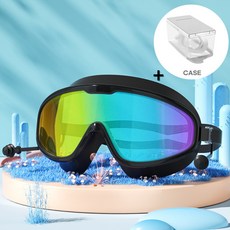 피크기어 와이드뷰 고글형 김서림방지 수경 귀마개 일체형, 미러-블랙, 1개