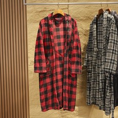 체크 롱 셔츠 가을 남성 중간 길이 플리스 안감 양면