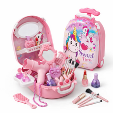 어린이 공주 화장놀이세트 메이크업 캐리어 환상 화장대 장난감, 핑크, 1개