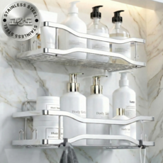 더트롱 고강도 스테인레스 무타공 욕실선반, 2개, 실버
