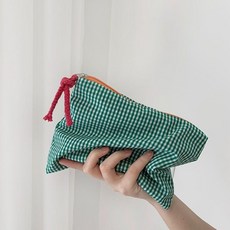 經典小格子化妝包 便攜外出隨身文具袋 復古撞色設計