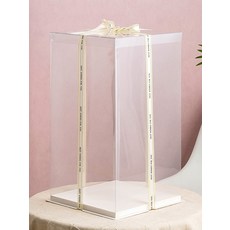 높은 투명 케이크상자 3단 4단 5단 생일케이크 포장 대형 답례품용 베이커리용, 레드 26x26x50cm