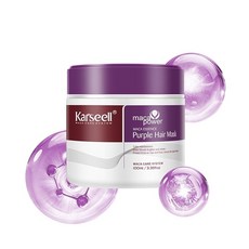 공식 Karseell 퍼플 헤어 마스크 누런 때를 잡아주고 보랏빛 헤어 팩 보습 심층 데미지 보수 매끄러운 윤기 헤어클리닉 씻어내는 프루티 플로랄향 수분 헤어팩 블론드 실버 그레이, 1개, 100ml