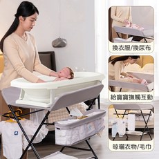 高低可調可移動歐式可折疊尿布台 嬰兒護理台 輕便可折疊 有輪子 可調式 多功能尿布檯, 簡約灰-加強骨架+靜賁輪+一鍵折疊