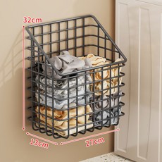 壁掛式可折疊臟衣簍 - 免打孔安裝，節省空間，浴室洗衣間收納好幫手, 黑色中號-【斜開口款】