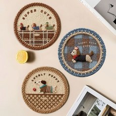 귀여운 강아지 입체 티코스터 컵받침 그릇 받침, 1개, 블루