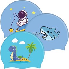 RAIHOMKIT 아동용 수영 모자 3개 남아용 실리콘 모자 만 6-12세 방수 만화 목욕 머리카락을 건조하게 유지 길고 짧은 머리용 122687, RAIHOMKIT 아동용 수영 모자 3개, 남아용 실리