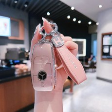 벤츠 키케이스 핑크 C E글래스 TPU 스마트 자동차 키 홀더 커버 키링, E타입-벤츠-핑크-스트랩, 신형