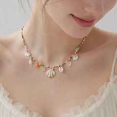 여성 오션 라인 소라 가리비 펜던트 목걸이 고급스러운 컬러 비즈 네클리스 목걸이 A2886