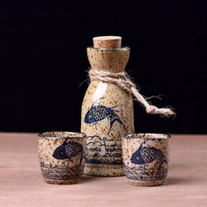 日式復古陶瓷清酒具套裝, 1個, 魚樂一壺兩杯 150Ml