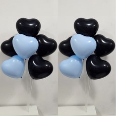 올리브파티 펄풍선 하트 풍선 풍선꽂이 풍선스탠드 2개 생일파티용품 세트, 1세트, 블랙블루하트