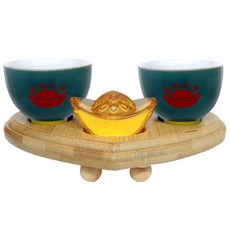 【168開運坊】供奉紫南宮金雞/供奉貔貅/虎爺 專用供杯*2 孟宗竹底座 特贈元寶, 1套, 水-深藍色