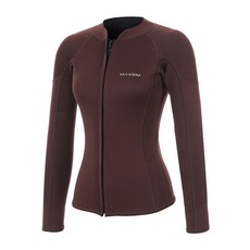 Maxim 女款素色長袖拉鍊式防曬泳衣 2.5mm, 深棕色