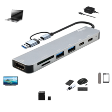 Apigu谷德 多合一Type-C擴展塢，USB3.2高速傳輸，HDMI高清影音，SD/TF雙卡槽讀取, 1個, UP07-7合1(標準版)