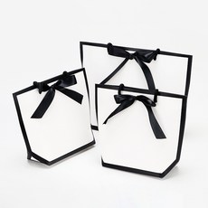 블랙라인 화이트 리본 쇼핑백 답례품 선물 종이 쇼핑백