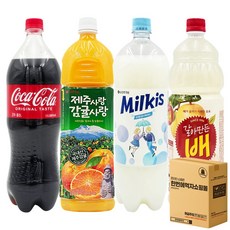[한번에먹자] 1.5L 과즙음료 탄산음료 4종 혼합세트 ( 코카콜라 + 제주감귤 + 밀키스 + 갈아만든배 ) 당구장 업소용 사무실음료 가정용, 4개
