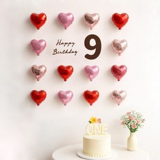 해피제이니 펠트 생일레터링 미니하트 풍선 20개 생일 파티용품 세트, 1세트, 레드 9번